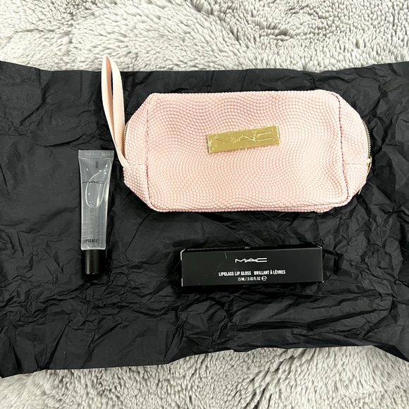 TWO - MAC COSMETICS CLEAR GLOSS (Full Size) + Makeup Bag - Picture 1 of 3